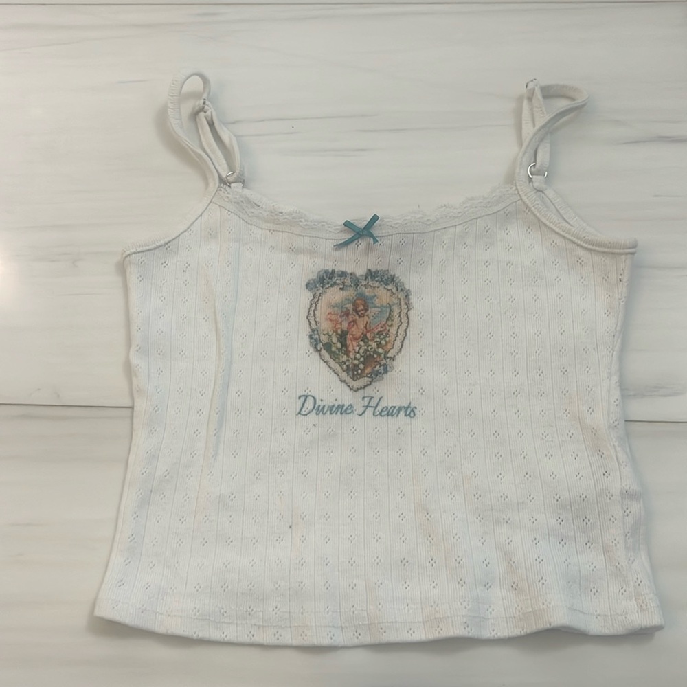 Edikted Graphic Pointelle Cami Tank Top